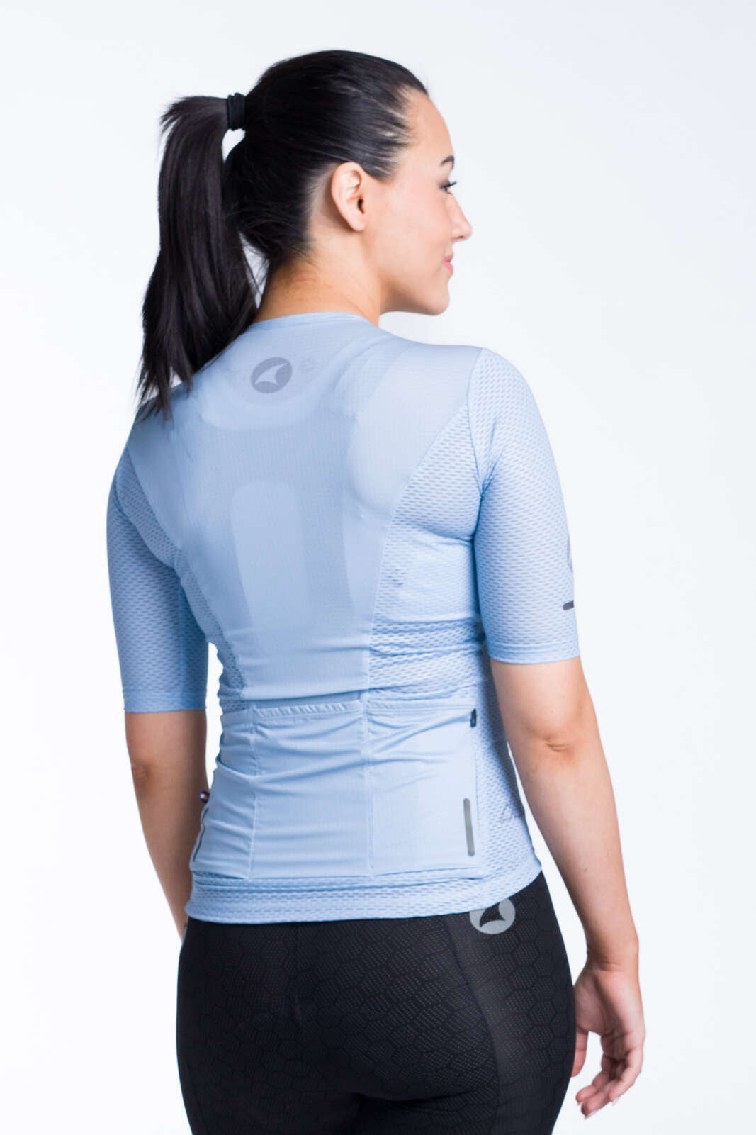 Women's Light Blue Aero Mesh Cycling Jersey  - Back View