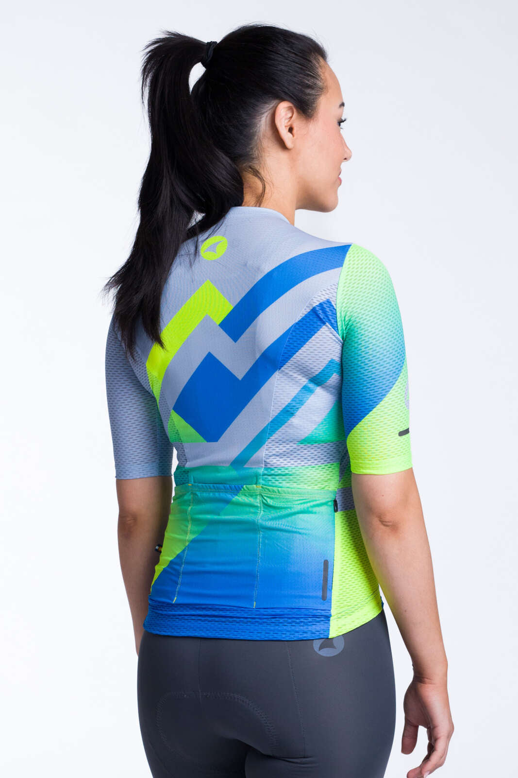 Mesh Cycling Jersey for Women, Light Blue Synth Design