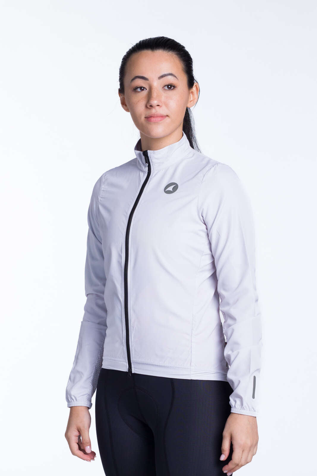 Women's White Packable Cycling Wind Jacket - Front View