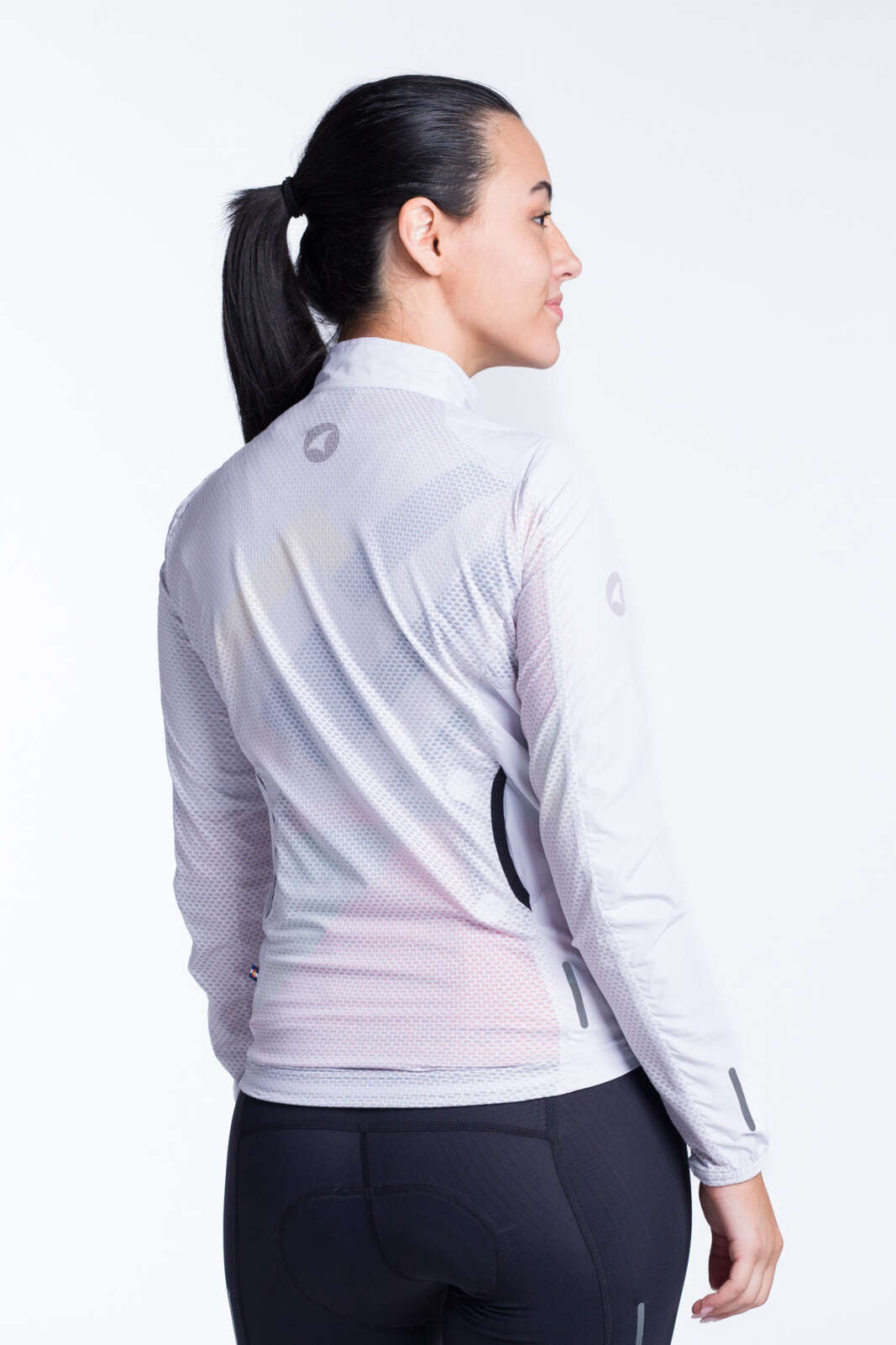 Women's White Packable Cycling Wind Jacket - Back View