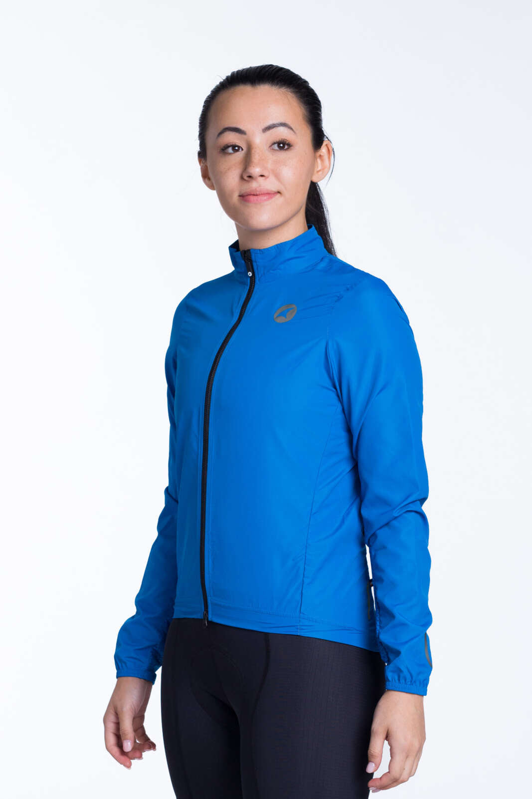 Women's Blue Packable Cycling Wind Jacket - Front View