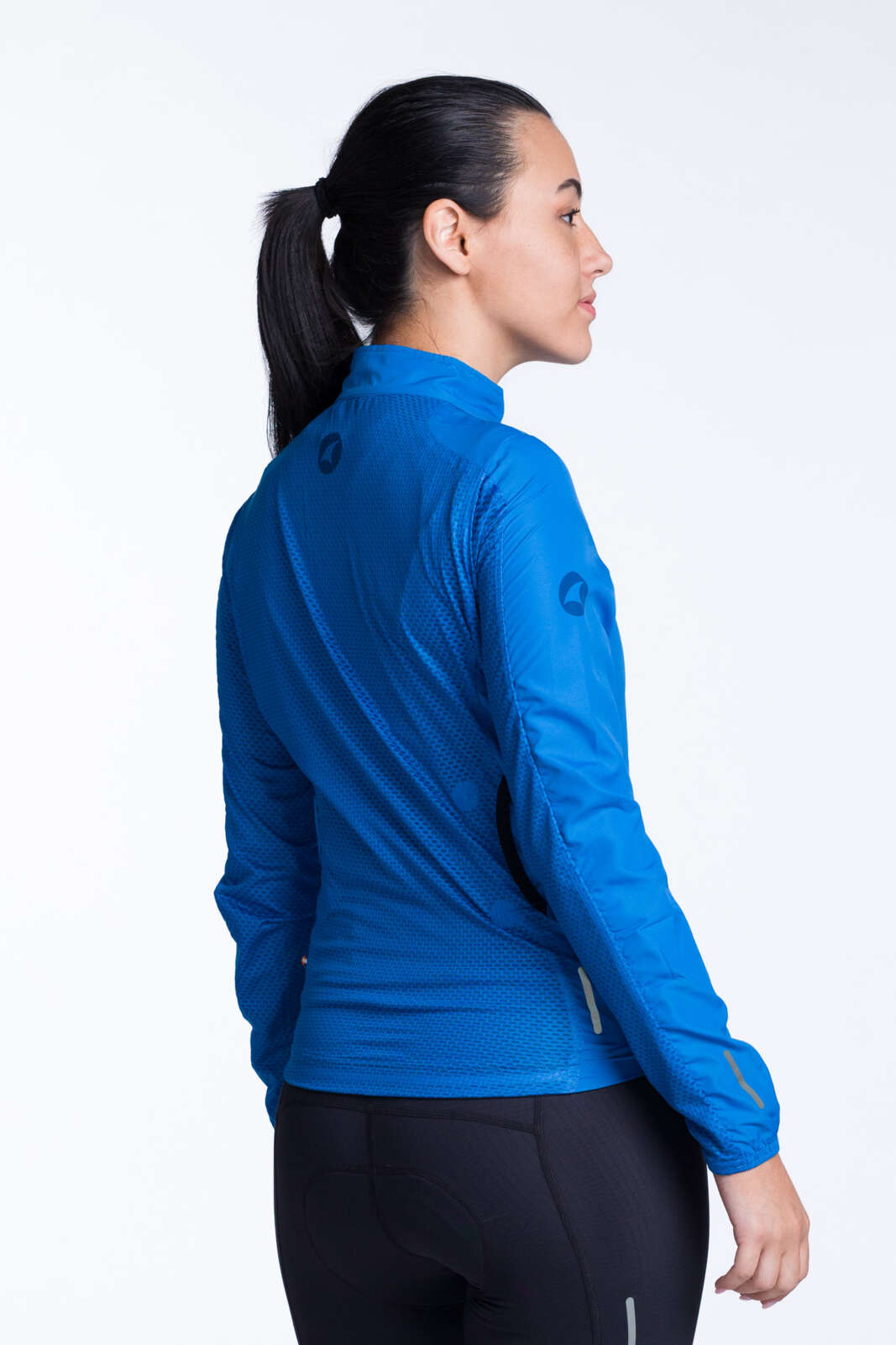 Women's Blue Packable Cycling Wind Jacket - Back View