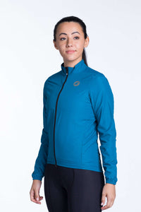 Women's Teal Packable Cycling Wind Jacket - Front View