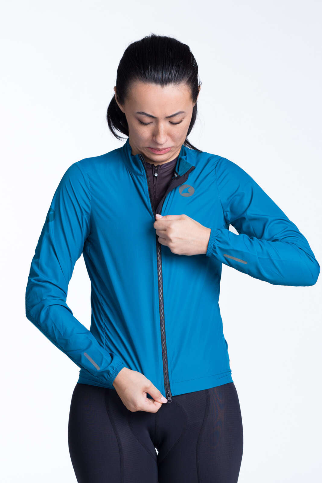 Women's Teal Packable Cycling Wind Jacket - Zipper