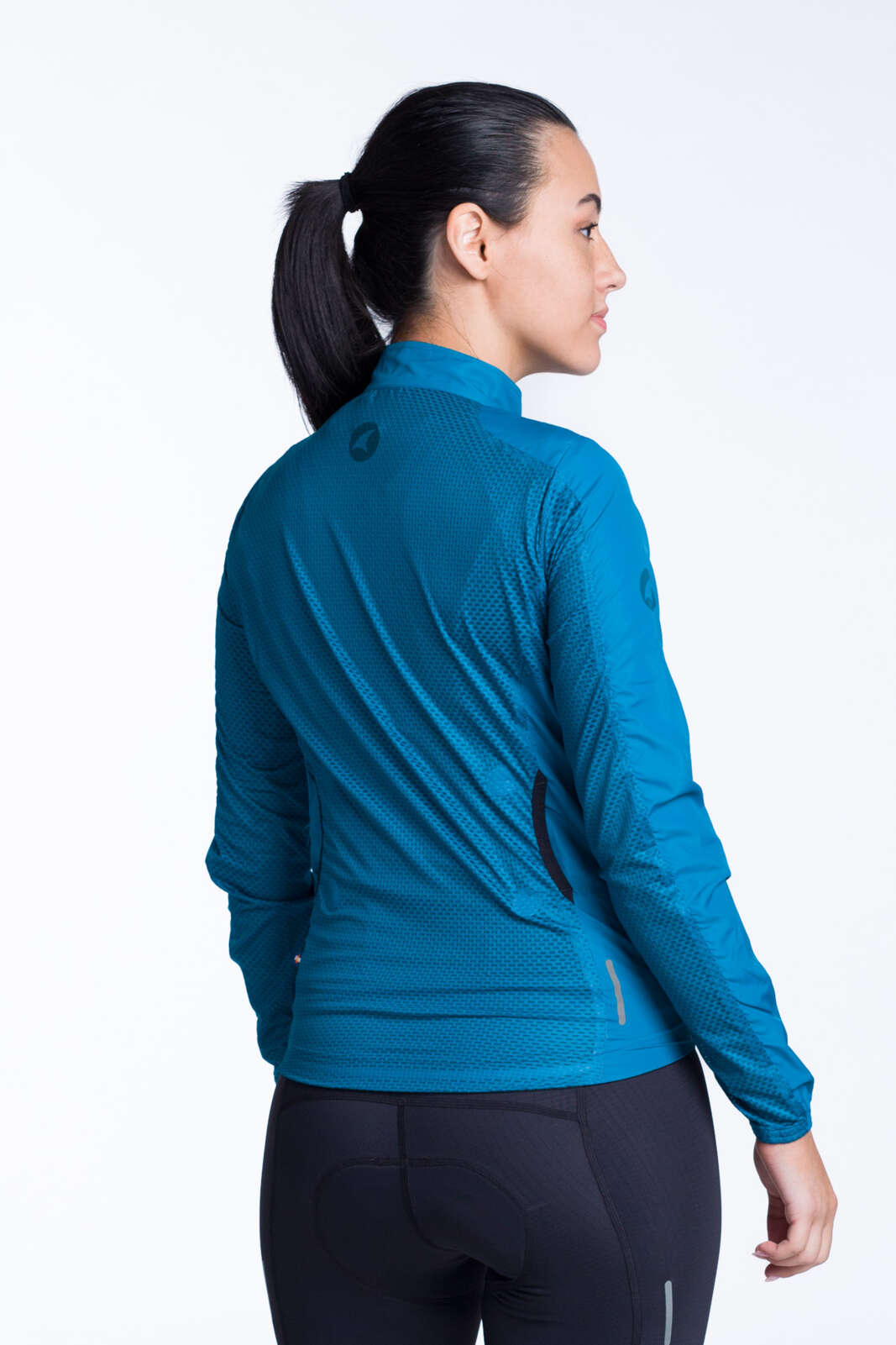 Women's Teal Packable Cycling Wind Jacket - Back View