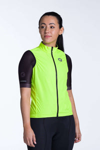 Women's High Viz-Yellow Packable Cycling Wind Vest - Front View