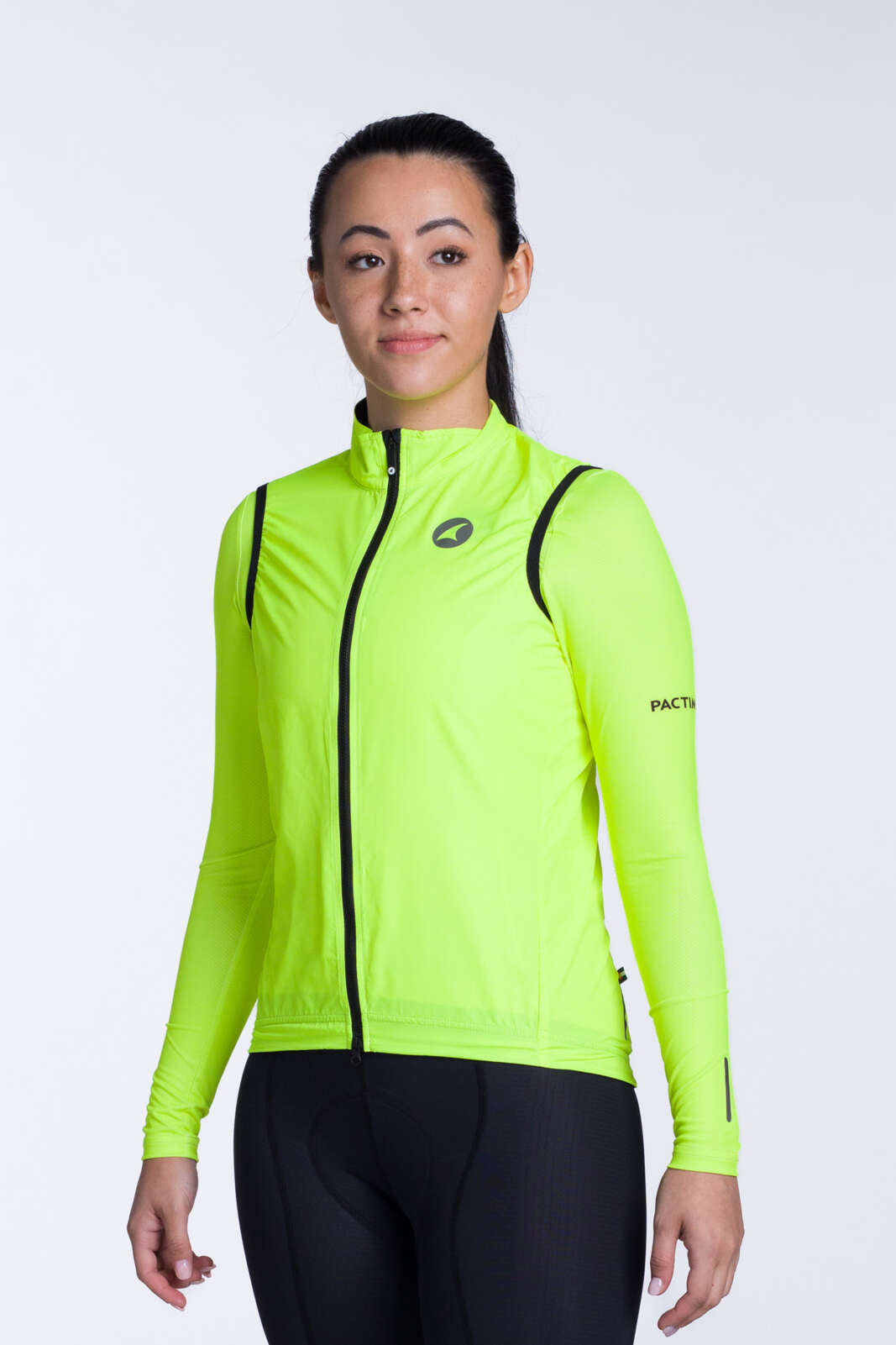 Women's High Viz-Yellow Packable Cycling Wind Vest - Matching Jersey Front View