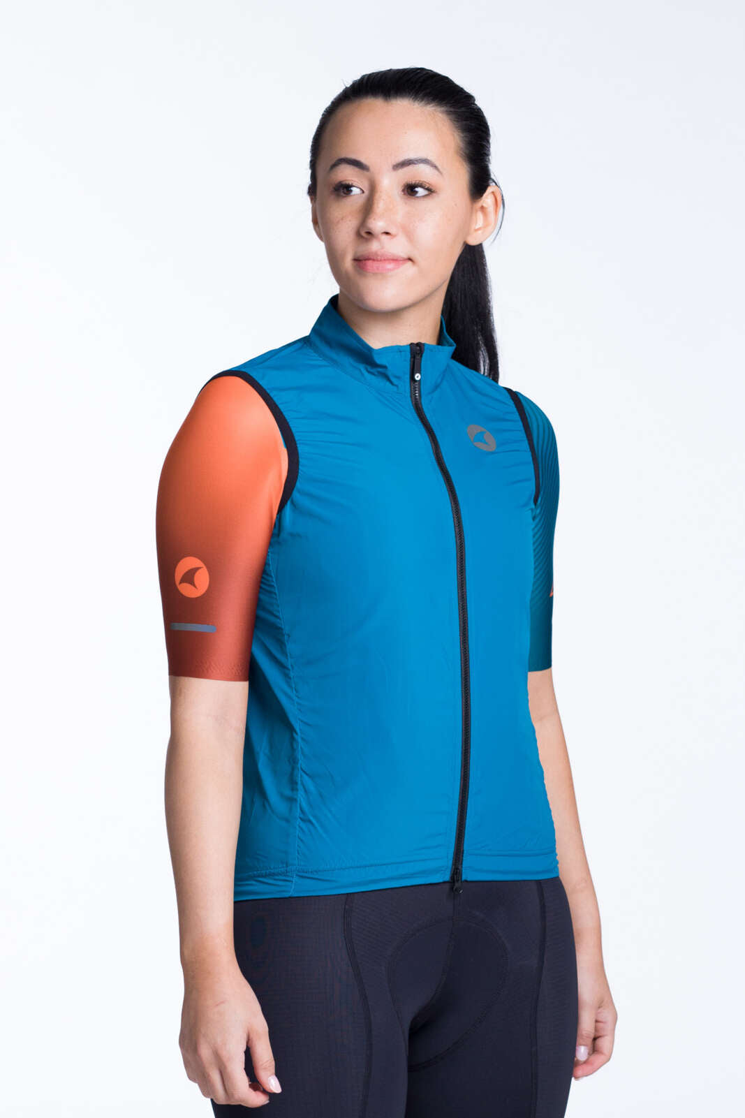 Women's Teal Packable Cycling Wind Vest - Front View