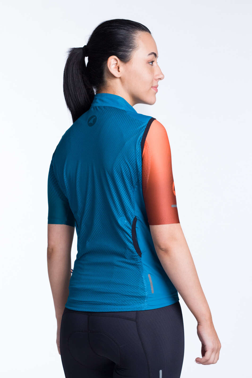 Women's Teal Packable Cycling Wind Vest - Back View