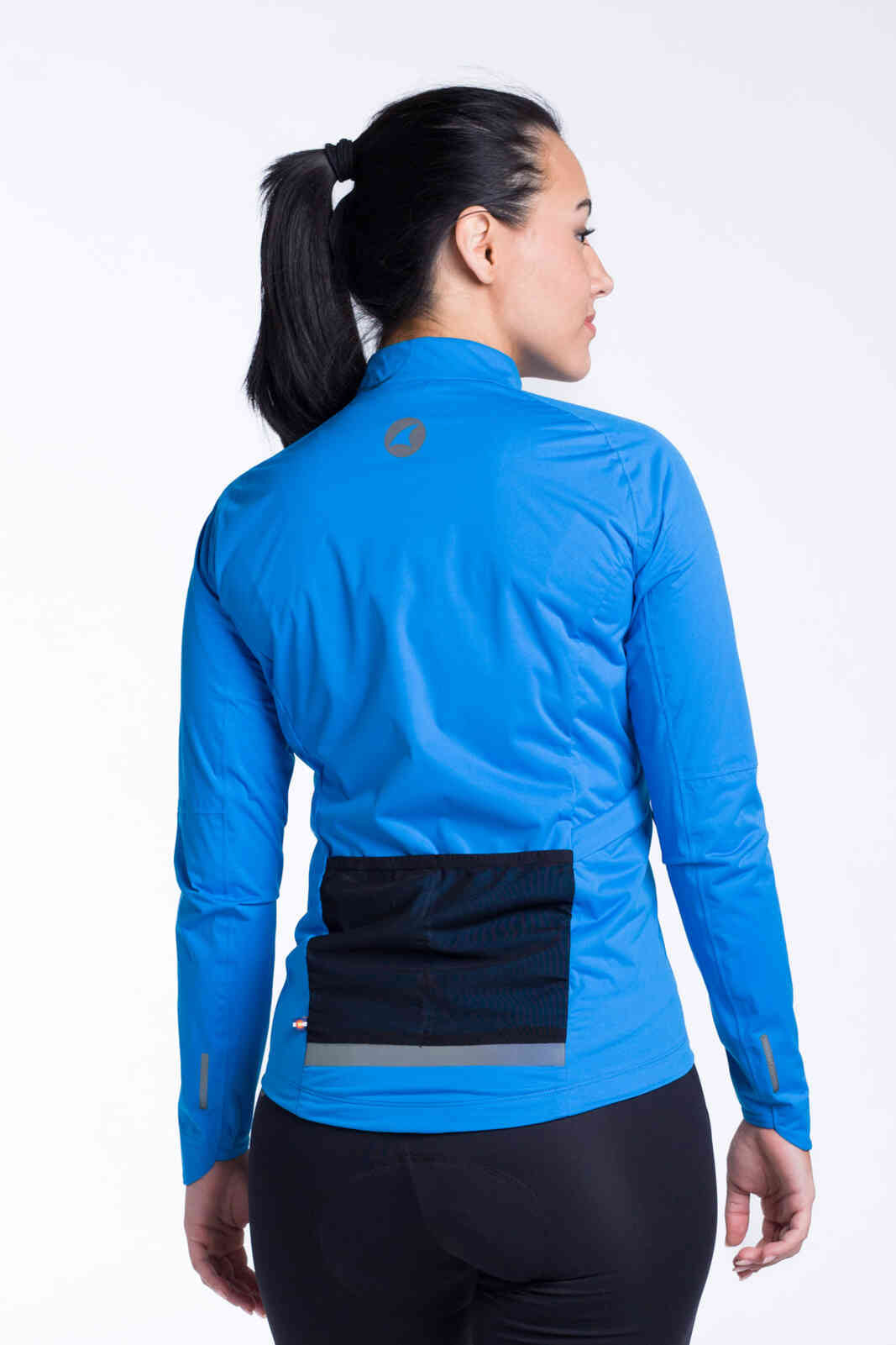 Women's Blue Waterproof Cycling Rain Jacket - Back View