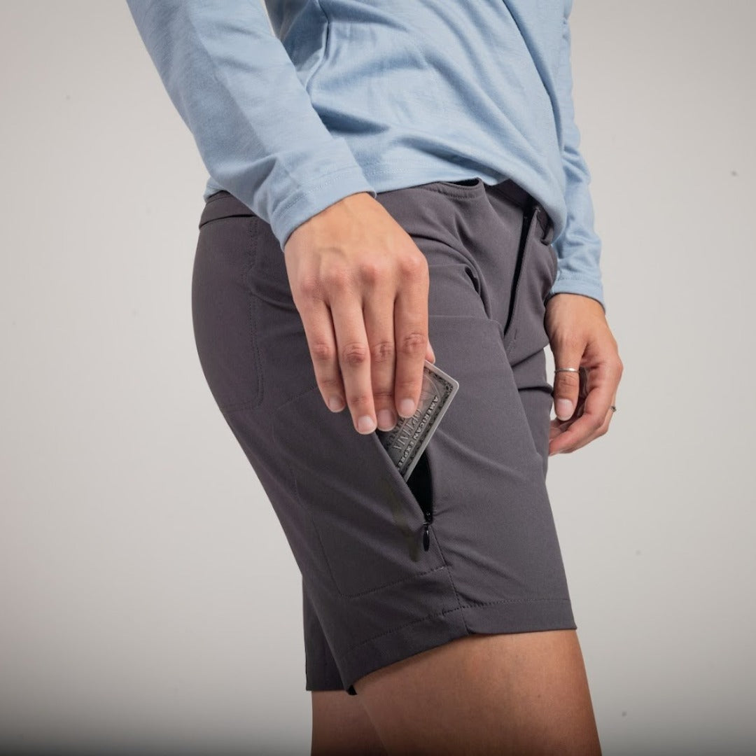 Womens Mountain Bike Shorts - Range Zippered Pocket #color_dark-grey
