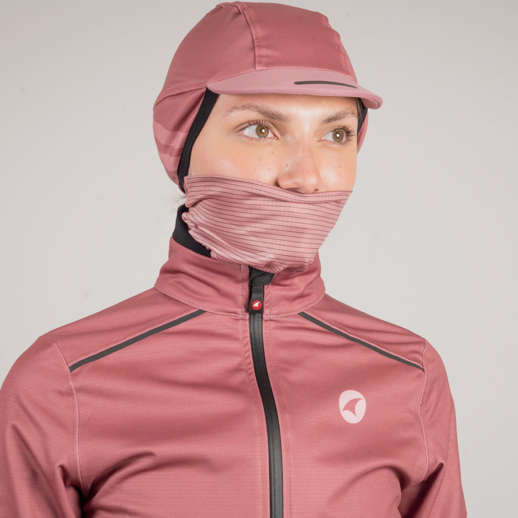 Cycling Neck Gaiter - On Body Front View #color_dusty-burgundy