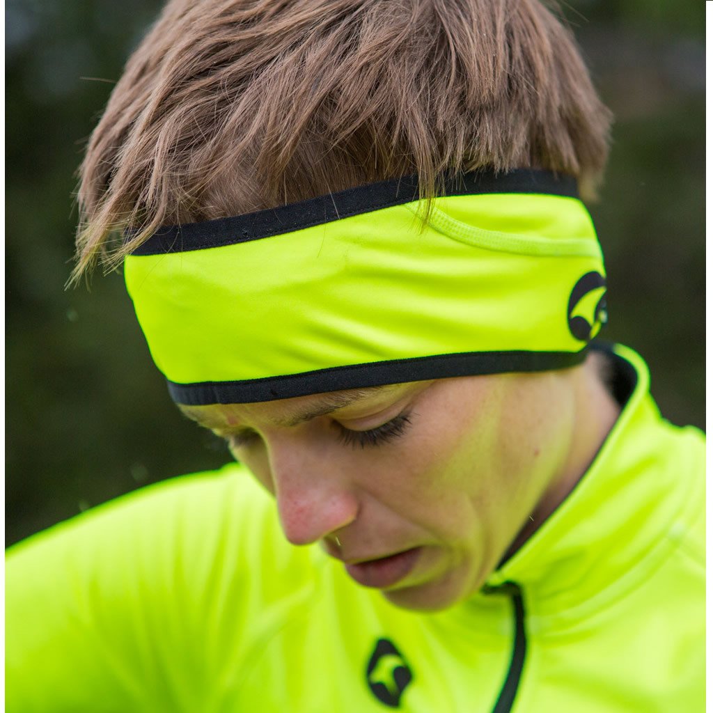 High Viz Thermal Cycling Headband - On Body #color_manic-yellow