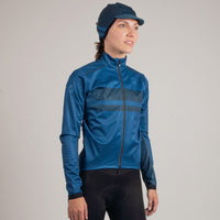 Womens Cycling Jacket for Cool Weather - On Body Front View #color_navy
