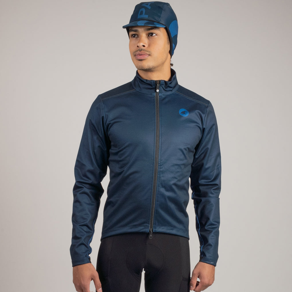 Men's Thermal Cycling Jacket - On Body Front View #color_navy