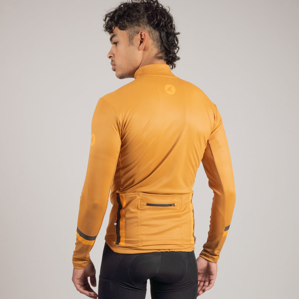 Men's Long Sleeve Thermal Cycling Jersey - Alpine On Body Back #color_burnt-orange