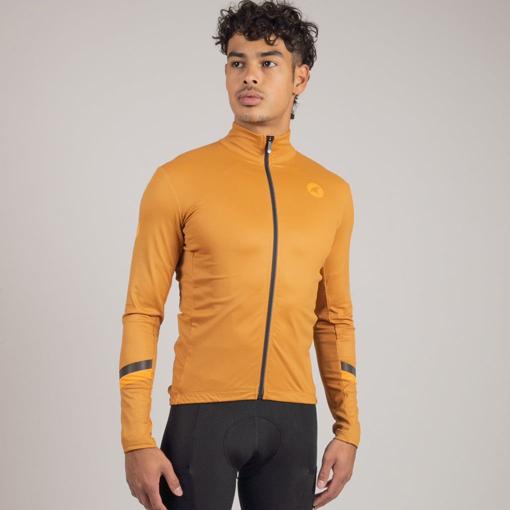 Men's Long Sleeve Thermal Cycling Jersey - Alpine On Body Front #color_burnt-orange