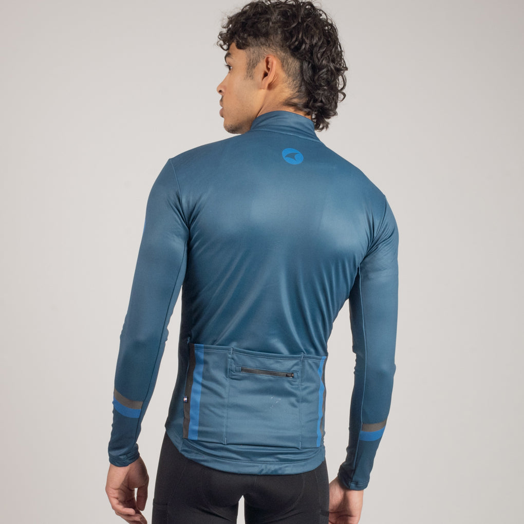Men's Long Sleeve Thermal Cycling Jersey - Alpine On Body Back #color_navy