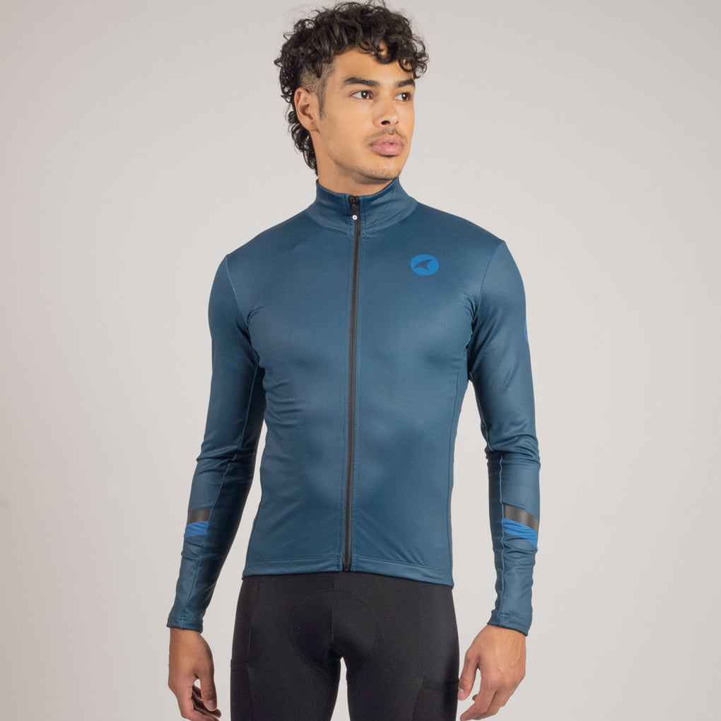 Men's Long Sleeve Thermal Cycling Jersey - Alpine On Body Front #color_navy