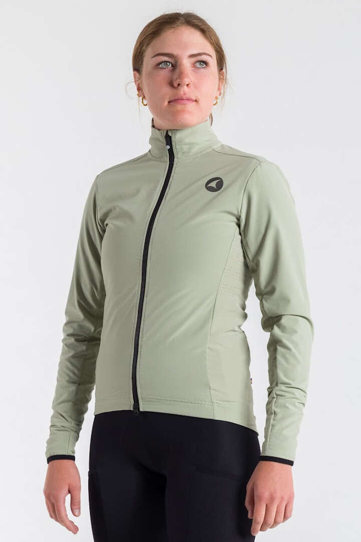 Women's Sage Green Thermal Cycling Jacket - Front View