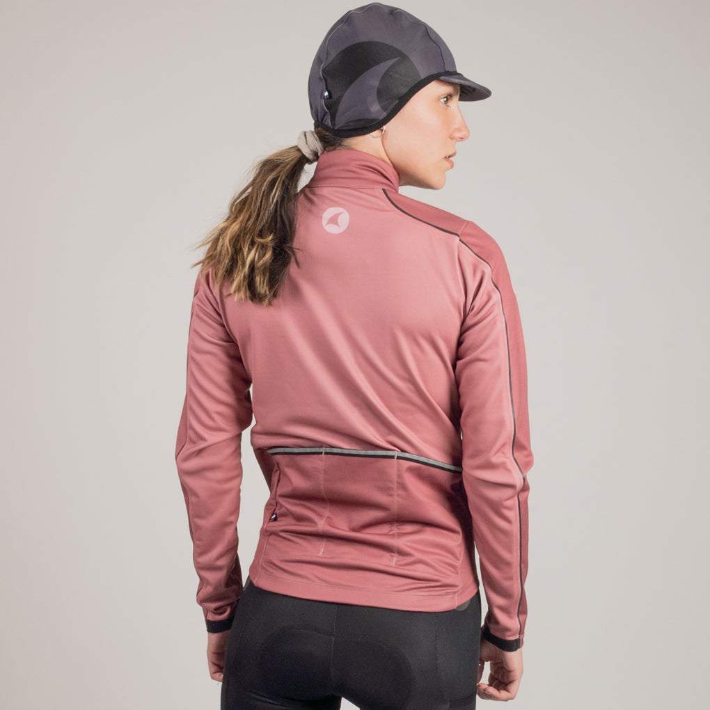 Women's Thermal Cycling Jacket - On Body Back  View #color_dusty-burgundy