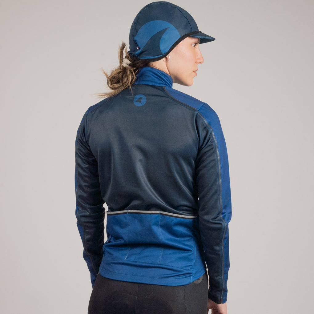 Women's Thermal Cycling Jacket - On Body Back View #color_navy