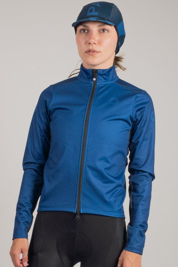 Women's Thermal Cycling Jacket - On Body Front View #color_navy