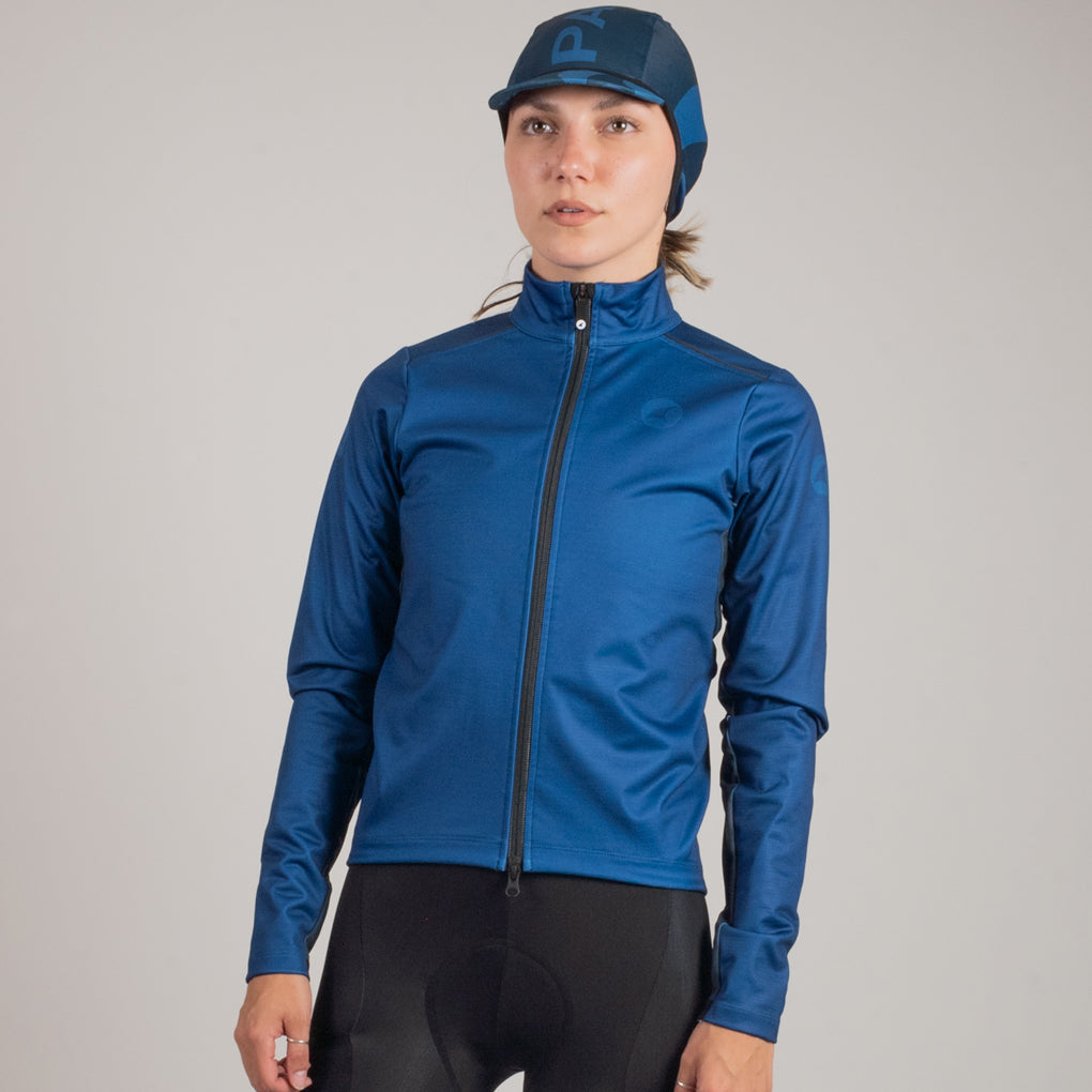 Women's Thermal Cycling Jacket - On Body Front View #color_navy